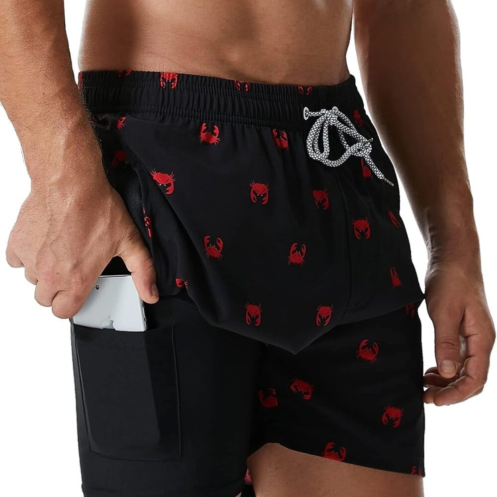 Mens Swimming Trunks with Compression Liner Quick Dry 5 inch Swim Shorts with Zi